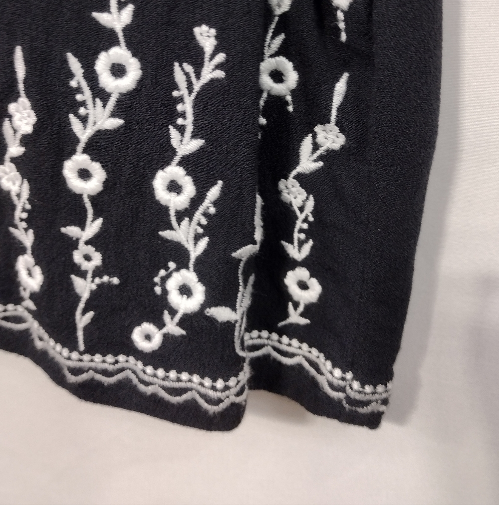 H&M Babydoll Blouse Women's 12 Black White  Preppy Academia Boho Retro 90s Y2K - Picture 4 of 8